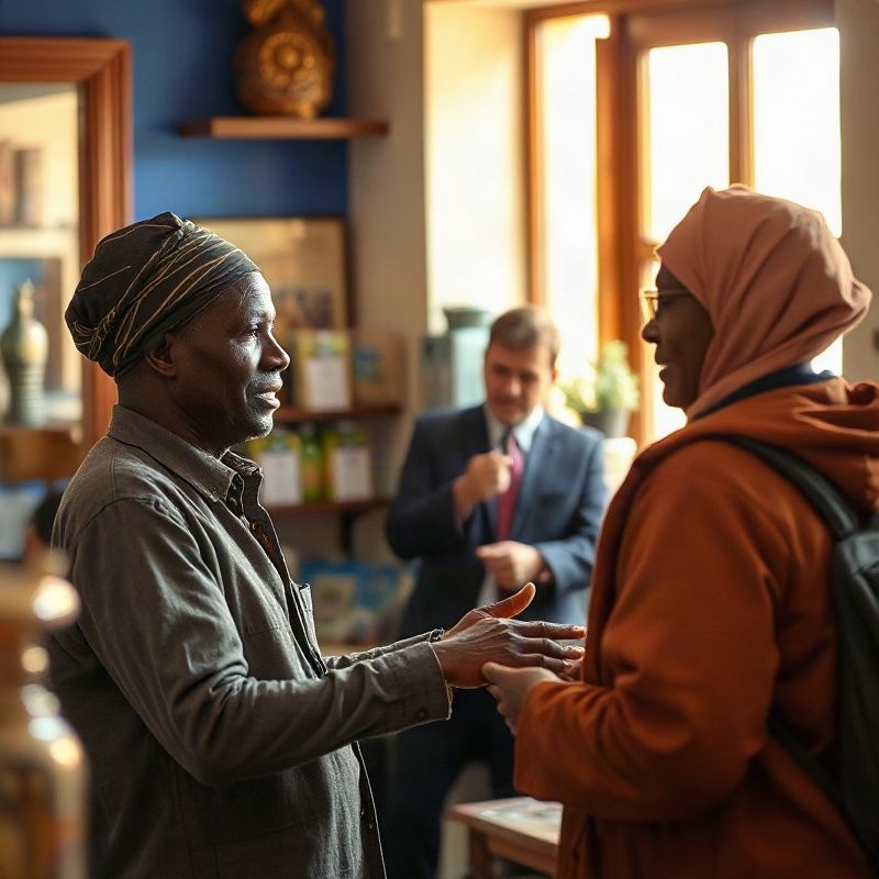 A family business owner explaining a service to a customer inside the Orchardcanvasv shop