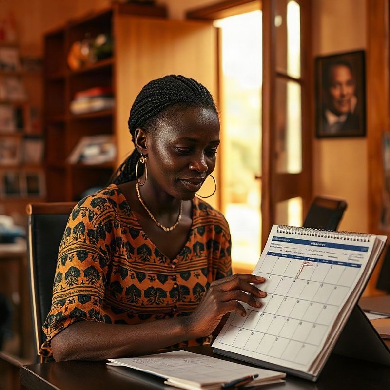 A team member reviewing an appointment calendar at a small business desk in Eldoret